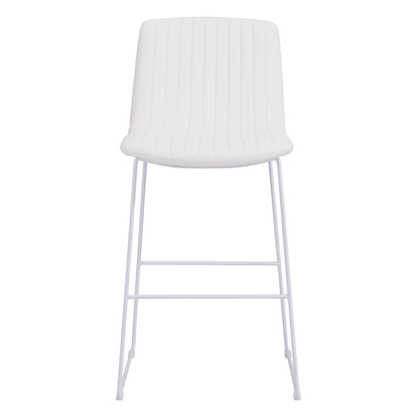 Homeroots Set Of Two 30" White Faux Leather And Steel Bar Height Bar Chairs   555687