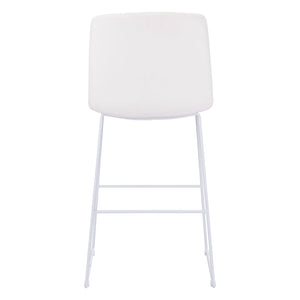 Homeroots Set Of Two 30" White Faux Leather And Steel Bar Height Bar Chairs   555687