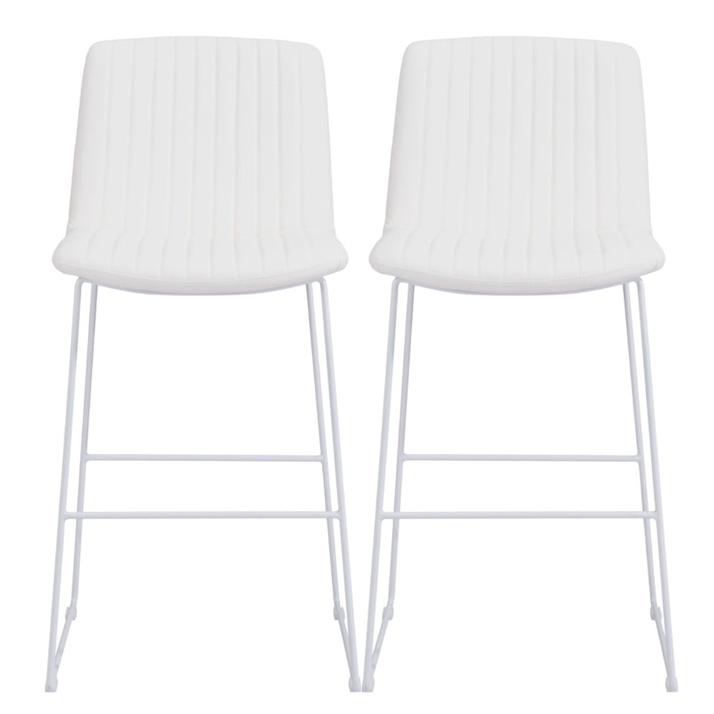 Homeroots Set Of Two 30" White Faux Leather And Steel Bar Height Bar Chairs   555687
