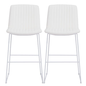 Homeroots Set Of Two 30" White Faux Leather And Steel Bar Height Bar Chairs   555687