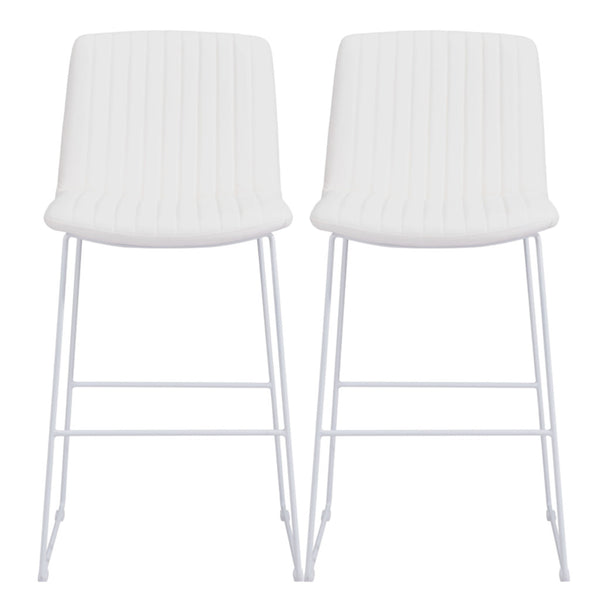 Homeroots Set Of Two 30" White Faux Leather And Steel Bar Height Bar Chairs   555687