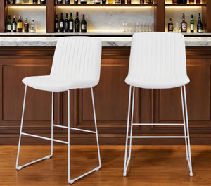 Homeroots Set Of Two 30" White Faux Leather And Steel Bar Height Bar Chairs   555687
