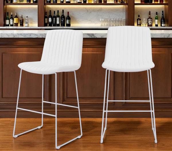 Homeroots Set Of Two 30" White Faux Leather And Steel Bar Height Bar Chairs   555687