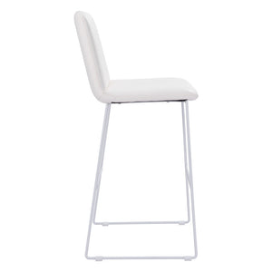 Homeroots Set Of Two 30" White Faux Leather And Steel Bar Height Bar Chairs   555687