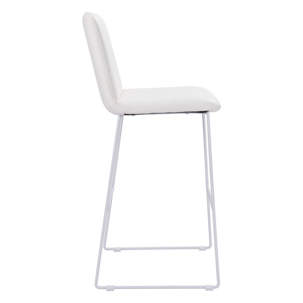 Homeroots Set Of Two 30" White Faux Leather And Steel Bar Height Bar Chairs   555687