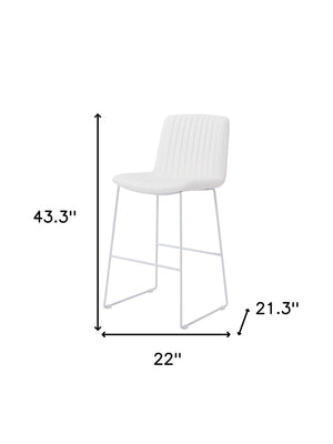 Homeroots Set Of Two 30" White Faux Leather And Steel Bar Height Bar Chairs   555687