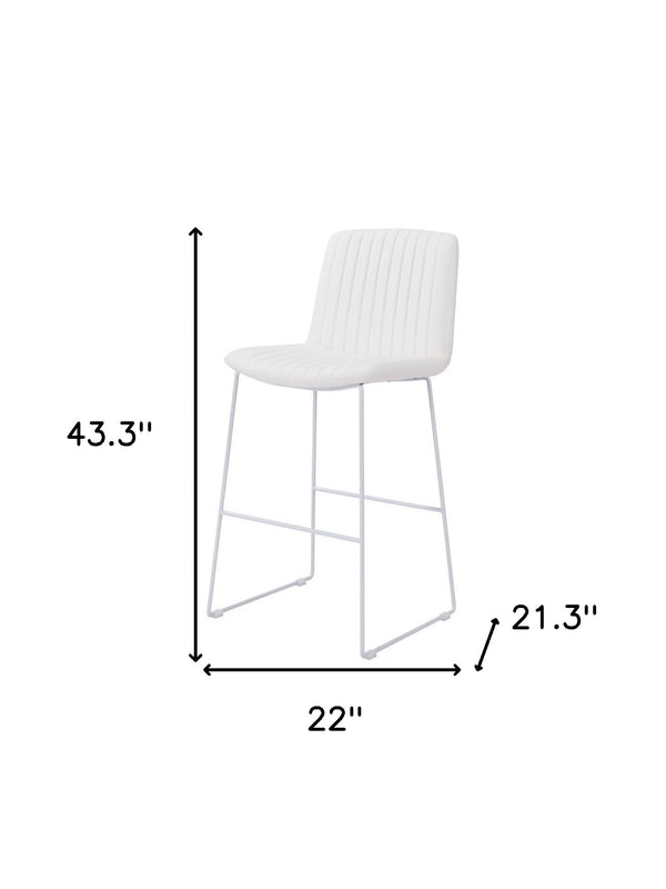 Homeroots Set Of Two 30" White Faux Leather And Steel Bar Height Bar Chairs   555687