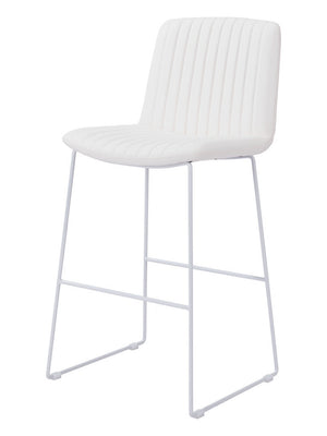 Homeroots Set Of Two 30" White Faux Leather And Steel Bar Height Bar Chairs   555687