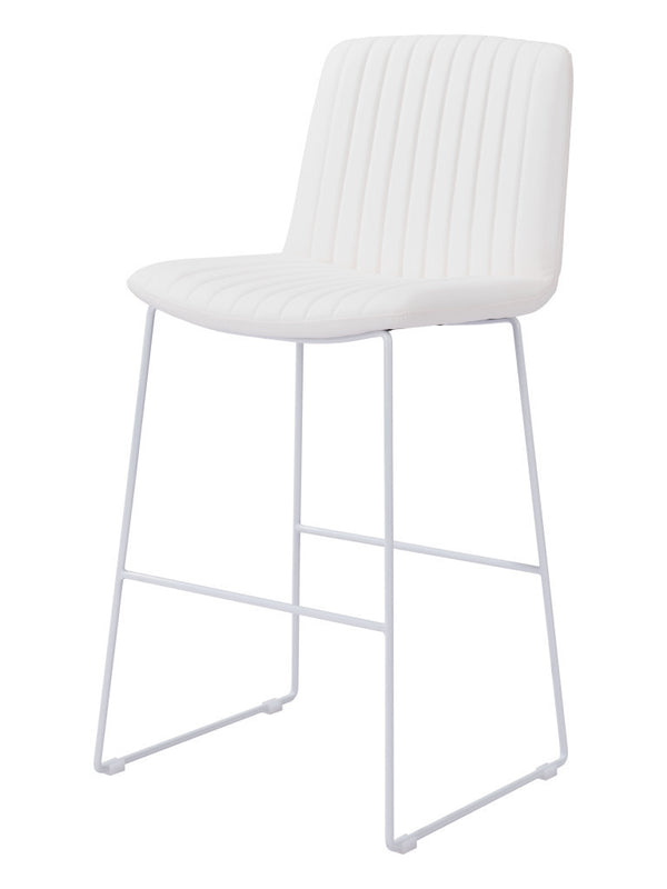 Homeroots Set Of Two 30" White Faux Leather And Steel Bar Height Bar Chairs   555687