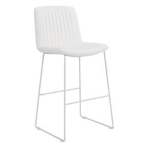 Homeroots Set Of Two 30" White Faux Leather And Steel Bar Height Bar Chairs   555687