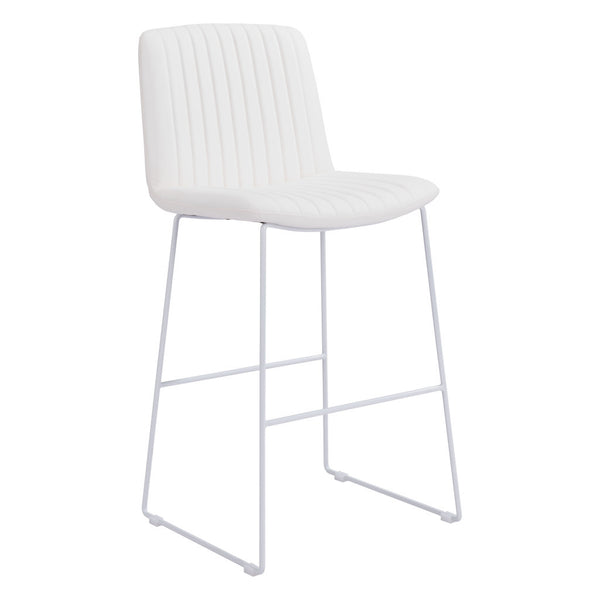 Homeroots Set Of Two 30" White Faux Leather And Steel Bar Height Bar Chairs   555687