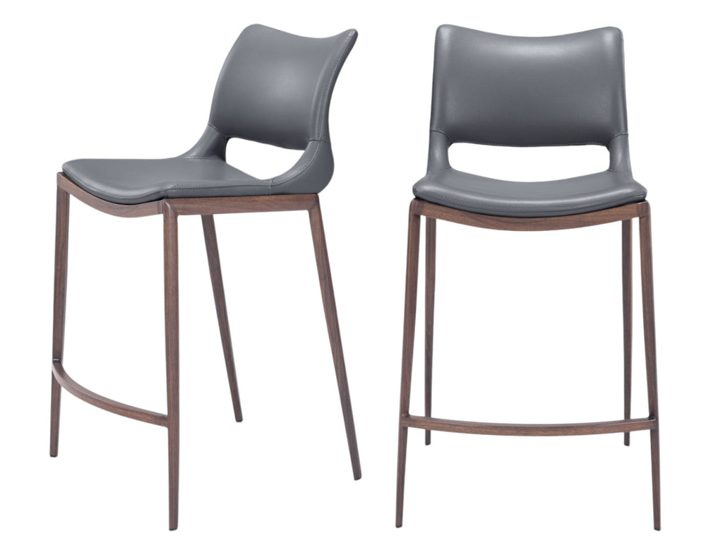 Homeroots Set Of Two 25" Dark Gray And Brown Faux Leather And Steel Low Back Counter Height Bar Chairs   555688
