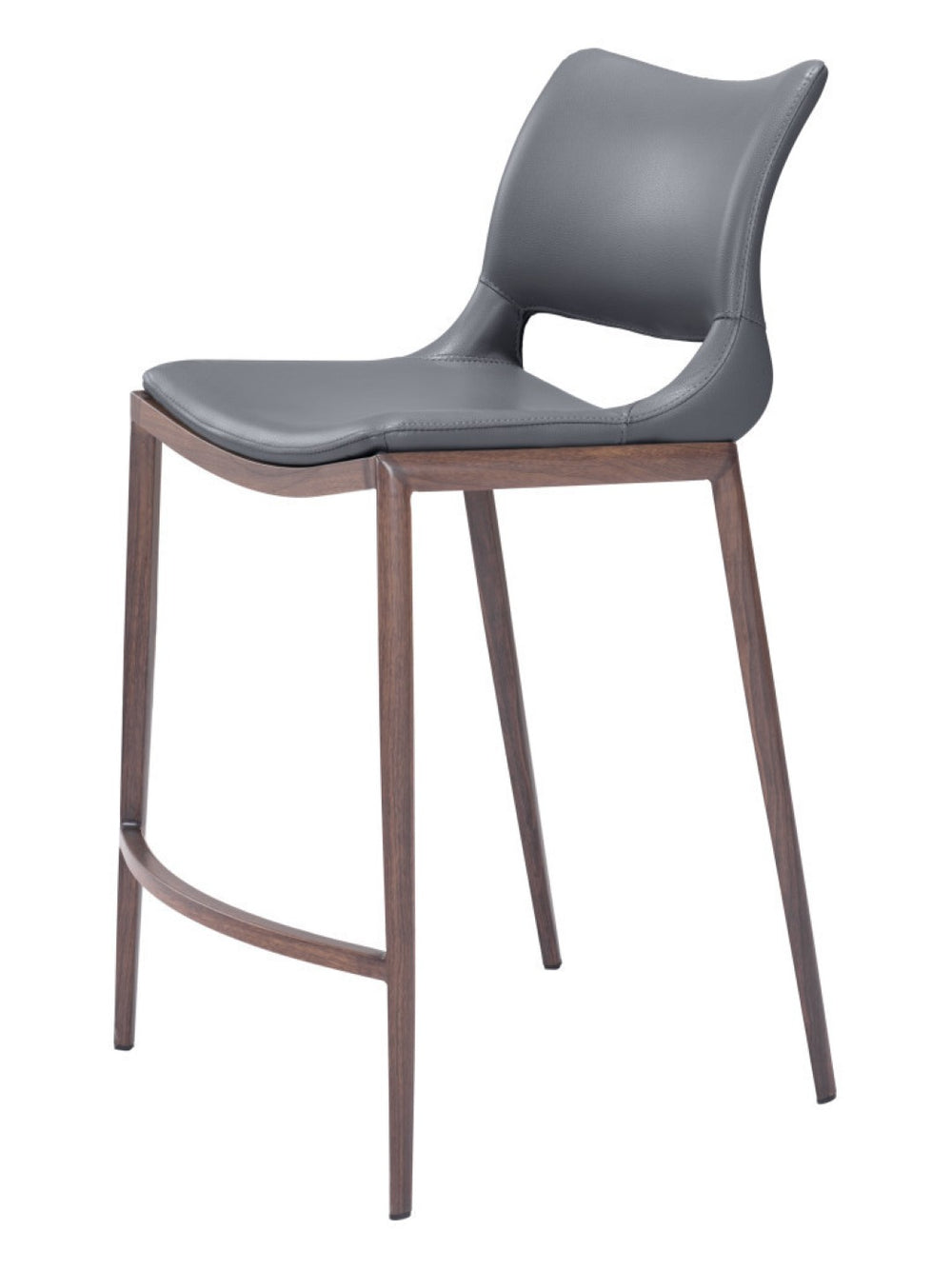 HomeRoots Set of Two 25" Dark Gray Faux Leather Bar Chairs with Brown Steel Frame for Modern Kitchens & Bars 555688