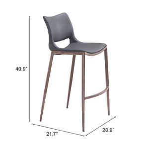 HomeRoots Set of Two Modern Dark Gray Faux Leather Bar Chairs with Walnut Steel Base for Stylish Comfort 555689