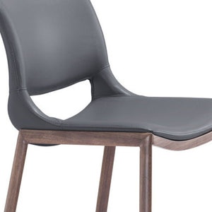 HomeRoots Set of Two Modern Dark Gray Faux Leather Bar Chairs with Walnut Steel Base for Stylish Comfort 555689