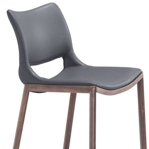 HomeRoots Set of Two Modern Dark Gray Faux Leather Bar Chairs with Walnut Steel Base for Stylish Comfort 555689