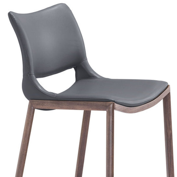 HomeRoots Set of Two Modern Dark Gray Faux Leather Bar Chairs with Walnut Steel Base for Stylish Comfort 555689