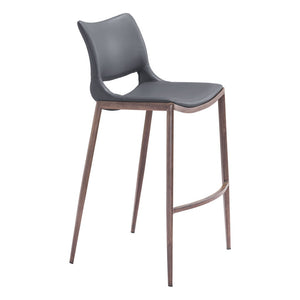 HomeRoots Set of Two Modern Dark Gray Faux Leather Bar Chairs with Walnut Steel Base for Stylish Comfort 555689