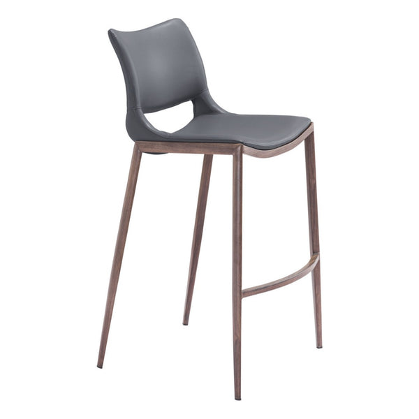 HomeRoots Set of Two Modern Dark Gray Faux Leather Bar Chairs with Walnut Steel Base for Stylish Comfort 555689