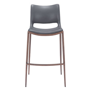 HomeRoots Set of Two Modern Dark Gray Faux Leather Bar Chairs with Walnut Steel Base for Stylish Comfort 555689