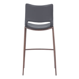 HomeRoots Set of Two Modern Dark Gray Faux Leather Bar Chairs with Walnut Steel Base for Stylish Comfort 555689