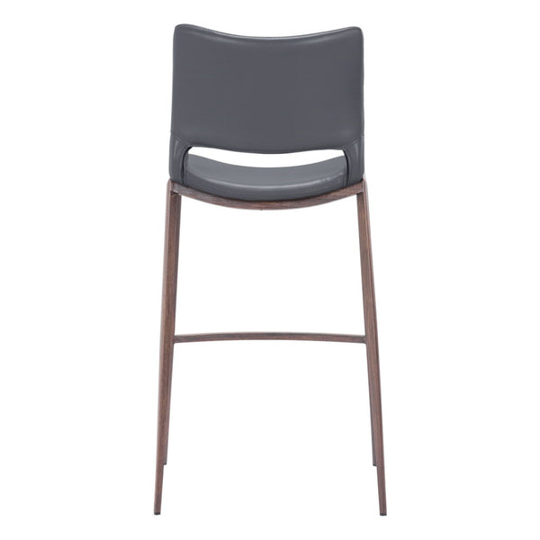 HomeRoots Set of Two Modern Dark Gray Faux Leather Bar Chairs with Walnut Steel Base for Stylish Comfort 555689