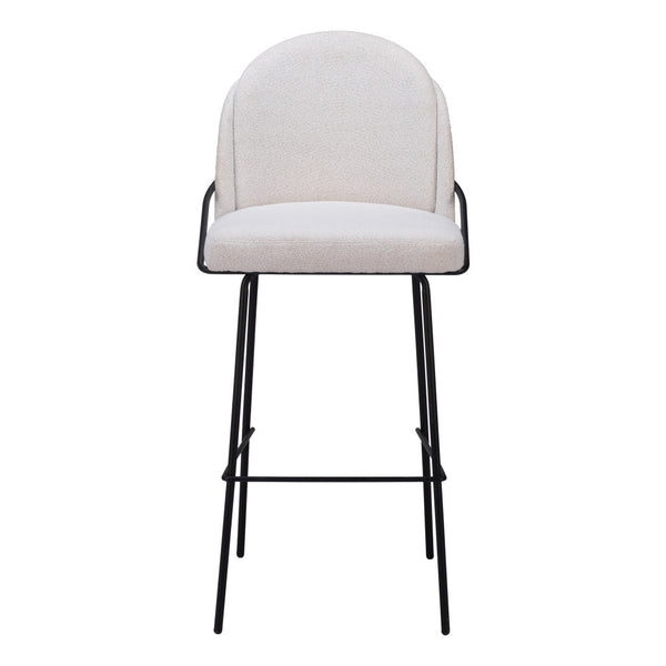 Homeroots Set Of Two 30" Ivory And Black Shearling And Steel Bar Height Bar Chairs   555690
