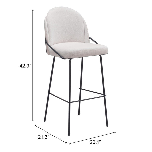 HomeRoots Set of Two 30" Ivory Shearling Bar Chairs with Black Steel Frame – Chic Comfort for Your Home! 555690