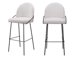 Homeroots Set Of Two 30" Ivory And Black Shearling And Steel Bar Height Bar Chairs   555690