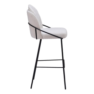 Homeroots Set Of Two 30" Ivory And Black Shearling And Steel Bar Height Bar Chairs   555690