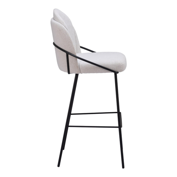 Homeroots Set Of Two 30" Ivory And Black Shearling And Steel Bar Height Bar Chairs   555690