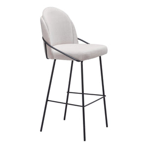 Homeroots Set Of Two 30" Ivory And Black Shearling And Steel Bar Height Bar Chairs   555690