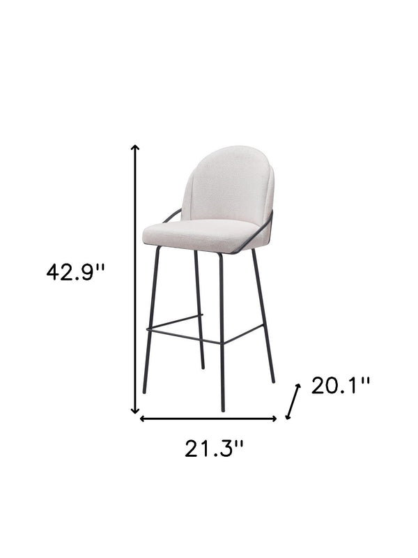 Homeroots Set Of Two 30" Ivory And Black Shearling And Steel Bar Height Bar Chairs   555690