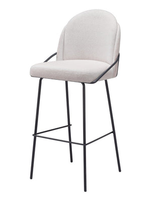 Homeroots Set Of Two 30" Ivory And Black Shearling And Steel Bar Height Bar Chairs   555690