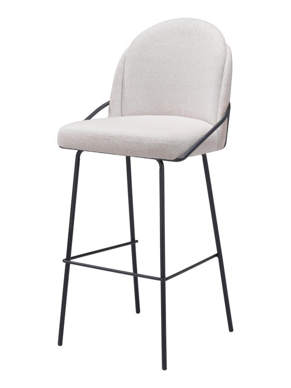 Homeroots Set Of Two 30" Ivory And Black Shearling And Steel Bar Height Bar Chairs   555690
