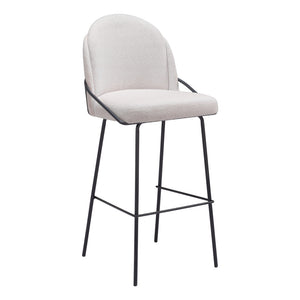 Homeroots Set Of Two 30" Ivory And Black Shearling And Steel Bar Height Bar Chairs   555690