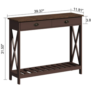 English Elm 40" Farmhouse Console Table With Drawer & Shelf - Rustic Espresso Entryway Table For Tight Spaces T3771P356563