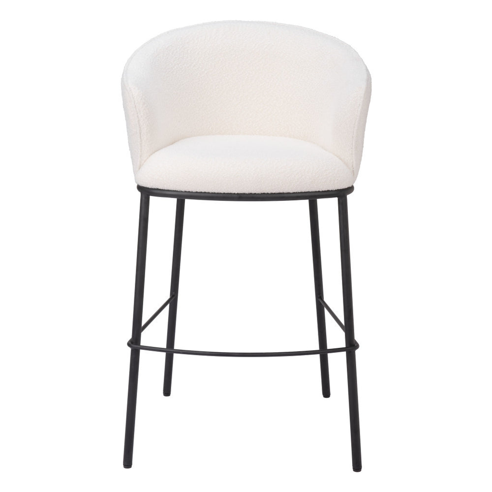 Homeroots 30" Ivory And Black Shearling And Steel Bar Height Bar Chair   555691