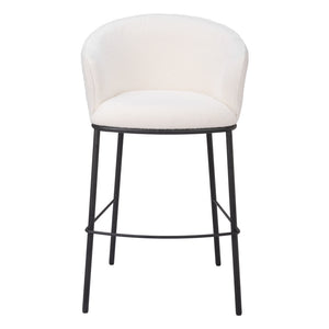 Homeroots 30" Ivory And Black Shearling And Steel Bar Height Bar Chair   555691