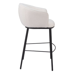 Homeroots 30" Ivory And Black Shearling And Steel Bar Height Bar Chair   555691