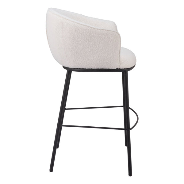 Homeroots 30" Ivory And Black Shearling And Steel Bar Height Bar Chair   555691
