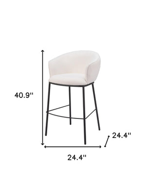 Homeroots 30" Ivory And Black Shearling And Steel Bar Height Bar Chair   555691
