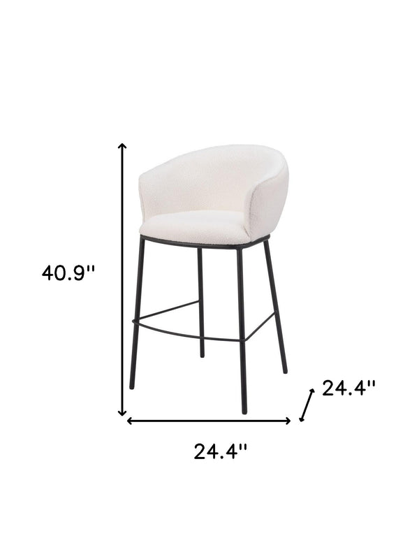 Homeroots 30" Ivory And Black Shearling And Steel Bar Height Bar Chair   555691