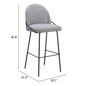HomeRoots Set of Two 30" Light Gray Shearling Bar Chairs with Black Steel Frame for Modern Kitchen Style 555693