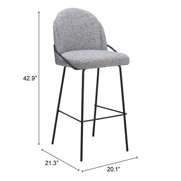 HomeRoots Set of Two 30" Light Gray Shearling Bar Chairs with Black Steel Frame for Modern Kitchen Style 555693