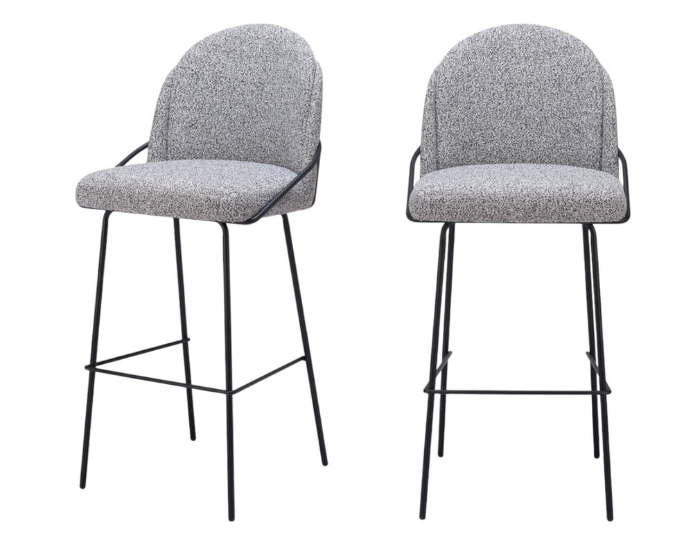 Homeroots Set Of Two 30" Light Gray And Black Shearling And Steel Bar Height Bar Chairs   555693
