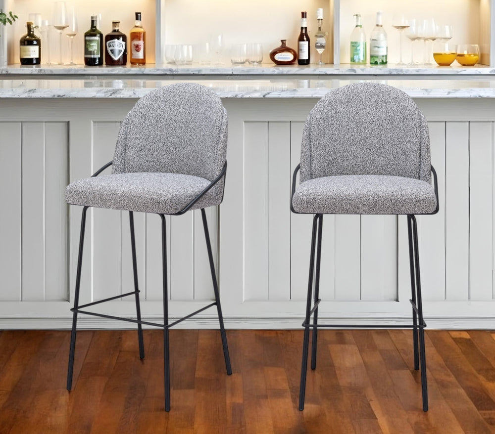 Homeroots Set Of Two 30" Light Gray And Black Shearling And Steel Bar Height Bar Chairs   555693