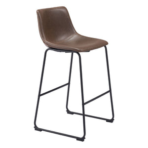 HomeRoots Set of Two Modern Espresso Faux Leather Bar Chairs with Black Steel Frame for Stylish Comfort 555695