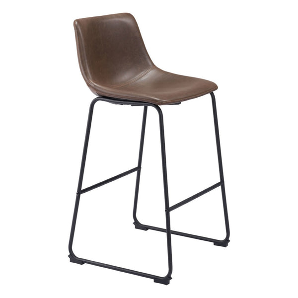 HomeRoots Set of Two Modern Espresso Faux Leather Bar Chairs with Black Steel Frame for Stylish Comfort 555695