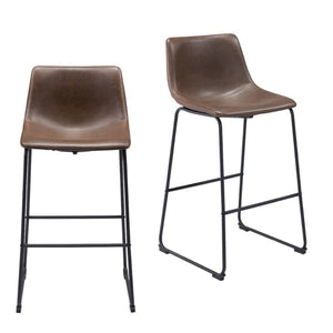 HomeRoots Set of Two Modern Espresso Faux Leather Bar Chairs with Black Steel Frame for Stylish Comfort 555695